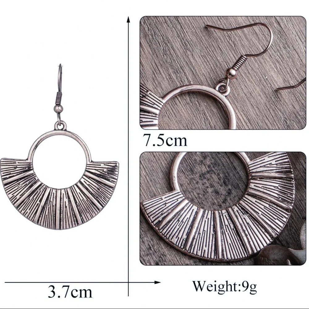 Silver Boho Flared Drop Earrings - Picture 3 of 4